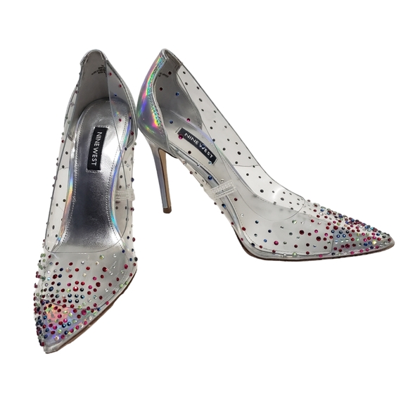 Nine West Women's Transparent Rhinestone Pump Heels Shoes - Picture 5 of 14